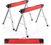 Folding Saw Horses, Heavy Duty Metal Trestle Stands with Support Arms | Heavy Duty Folding Saw Horses with Flip-down Pegs for Stable Support and Versatile Use in DIY Projects