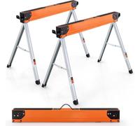 Folding Saw Horses, Heavy Duty Metal Trestle Stands with Support Arms | Heavy Duty Folding Saw Horses with Flip-down Pegs for Stable Support and Versatile Use in DIY Projects