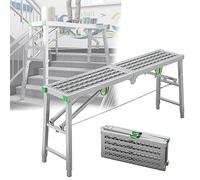 Folding Scaffolding Hollow Mesh Work Platform Multipurpose Scaffold Tower Ladder Stool Bench for Decoration, Cleaning, Construction - 5 Gears Adjustable Height,200×40cm