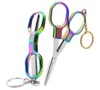 Folding Scissors, AIFUDA 2 Piece Stainless Steel Portable Mini Safety Pocket Portable Travel Scissors with 10 Keychain for Travel, Home, Craft, Sewing, Nurse Accessories