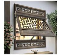 Folding Serving Window,Manual Ventilation Insulating Casement,Wooden 90° Opening Sliding Household Windows for Teahouse(Brown-A,120x89 cm)
