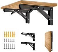 Folding Shelf Bracket 8 inch 2PC Wall Mounted Collapsible Shelves Brackets Heavy Duty Foldable Workbench Bracket DIY Wall Table Hinges for RV Countertop Extension Gargage Workstation Table Supports