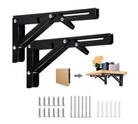 Folding Shelf Brackets 12 Inch, 2pcs Foldable Heavy Duty Shelf Brackets Black Triangle Wall Mounted Metal Shelves Bracket with Screw for Table Tops Support Space Saving, Max Load 60kg