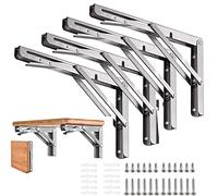 Folding Shelf Brackets 16 inch 4 Pcs Max. Load 350lb - Heavy Duty Stainless Steel DIY Wall Mounted Shelf Brackets Space Saving for Table Work Bench, Garage Workstation, Stuff Supports, Plant Stand