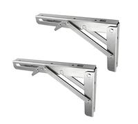 Folding Shelf Brackets,2Pcs Heavy Duty 201 Stainless Steel Collapsible Bracket,90 Degree Right Angle Sturdy Brackets for DIY Space Saving Wall Mounted Work Bench,Load 100kg,Silver(20inch)