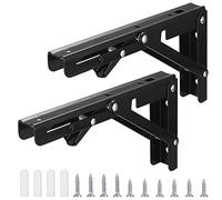 Folding Shelf Brackets, 2pcs Heavy Duty Collapsible Shelf Brackets, Folding Brackets Wall Mounted Triangle Shelves Bracket Supports for Bench Table Shelf, Black, Max Load 80kg (20cm/7.87 Inch)