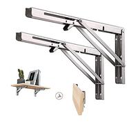 Folding Shelf Brackets 6Inch, 2pcs Stainless Steel Collapsible Shelf Bracket for Bench Table, Folding Brackets Wall Mounted Space Saving DIY Triangle Bracket, Max Load 40kg