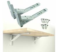 Folding Shelf Brackets - 8 Inch 2 Pcs Heavy Duty Stainless Steel Collapsible Triangle Shelf Bracket, Space Saving for Bench Table with Screws
