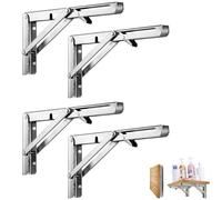 Folding Shelf Brackets 8 Inch 4PCS- Heavy Duty Wall Mounted Table Brackets, Stainless Steel Foldable Shelf Support for Workbench, Desk, Table