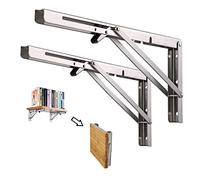 Folding Shelf Brackets 8Inch, 2pcs Heavy Duty Stainless Steel Shelf Bracket for Bench Table,Folding Brackets Wall Mounted Space Saving,Max Load 60kg