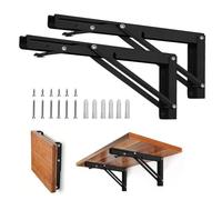 Folding Shelf Brackets - Heavy Duty Metal Collapsible Shelf Bracket for Bench Table, Shelf Hinge Wall Mounted Space Saving DIY Bracket, Max Load: 150 lb 2 PCS (14 Inch, Black)
