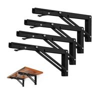 Folding Shelf Brackets - Heavy Duty Metal Collapsible Shelf Bracket for Bench Table, Shelf Hinge Wall Mounted Space Saving DIY Bracket, Max Load: 150 lb (12 Inch 4 PCS, Black)