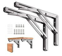 Folding Shelf Brackets - Heavy Duty Metal Collapsible Shelf Bracket, Wall Mounted, Space Saving for Bench and Table, 16 INCH-2 Pack (no Shelf)