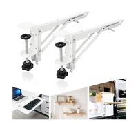 Folding Shelf Brackets with Clip, Collapsible Table Extender Shelf Bracket for Bench Table, Office Desk, RV Table,DIY Bracket, Max Load: 570lb(Length:12”,2 PCS) (White)