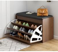 Folding Shoe Rack Stool with Leather CushionStylish Bucket Shape Freestanding Shelf for Shoes Ideal for Entrances Hallways Wardrobes and Bedrooms