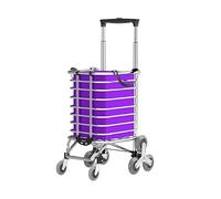 Folding Shopping & 360° Swivel, with Waterproof Liner, Cart Grocery Trolley Laundry Stair Climbing Handcart W/ 6/8 Wheels(Purple)