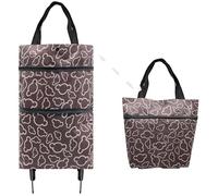 Folding shopping bag, supermarket trolley with two lightweight folding wheels, reusable Oxford cloth, large capacity ultra-light portable shoulder backpack, shopping bag must-have at home (Mickey)