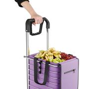 Folding Shopping Cart on Wheels, 35L Large Capacity Grocery Trolley, with Waterproof Oxford Bag and Non Slip Handle, Waterproof Foldable Shopping Cart Aluminum Alloy Frame