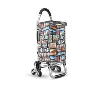 Folding Shopping Trolley, Folding Shopping Trolley Oxford Bag Reusable Large Capacity Multicolor Various Wheels(Stamp,Crystal triangle whee!)