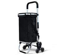 VOUNOT® Folding Shopping Trolley on 6 Wheels, Aluminium Lightweight Shopping Cart with Insulated Cooling Bag, Stair Climbing Grocery Trolley, 58L, Black