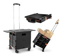 Folding Shopping Trolley on Wheels with Retractable Magnetic Table, Heavy Duty 55kg, Portable and Foldable Plastic Transporter, Adjustable Handle, 360° Rotating Wheels, for Camping and Storage - Black