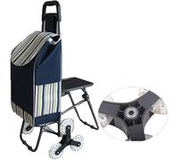 Folding Shopping Trolley - Portable Tri-wheel Lightweight Stair Climbing Cart with Waterproof Bag for Laundry, Grocery, and Market Use