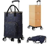 Folding Shopping Trolley with Removable Waterproof Bag, 35L Capacity, Lightweight Metal Design for Easy Mobility, Rolling Grocery Cart with 6 Wheels
