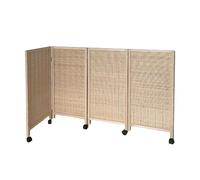 Folding Short Room Divider,8 Panels Temporary Partition Wall with Wheel,Weave Blackout Privacy Screen,for Dorm Kindergarten Separation(39.37 x 15.74in-4 Pieces)