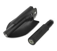 Folding Shovel Carbon Steel Black 4 in 1 Field Spade with Shovel, Pickaxe, Saw and Bottle Opener, Compact Foldable with Compass and Case, Ideal for Digging, Digging, Planting and Camping