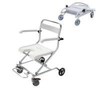 Folding Shower Chair, Lightweight Aluminium Alloy Duty Bath Chair with Wheels and Arms, Ergonomics Non-Slip Bathroom Shower Seats, Chair for Elderly, Disabled