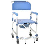 Folding Shower Chair with Wheels and Sponge Cushion for Elderly and Disabled Mobile Commode Chair for Bedside