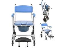 Folding Shower Chair with Wheels, Waterproof Commode Chair, Soft Seat Padding, and Brakes for Easy Mobility, Toilet Support