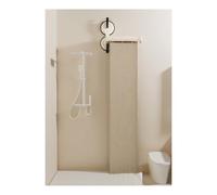 Folding Shower Curtain Rod Set, Adjustable Retractable Corner Shower Curtain Rod, Heavy Duty Water Resistant Shower Curtain,No Drill, for Bathroom, RV,Hotel(Apricot B,5-Fold)