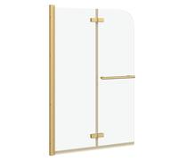 vidaXL Shower Enclosure Gold 95 x 140 cm ESG Glass and Aluminium Adjustable Rectangular Shower Enclosure Foldable Bathroom Solution Aluminium Frame Space Saving Design