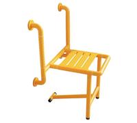 Folding Shower Seat, Wall Mounted Safety Support Shower Chair with Support Feet, NonSlip Bathroom Stool up to 150 kg, Folding Bath Seat w/Grab Bar for Seniors Elderly Pregnant Disabled for Small Space