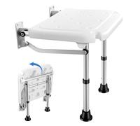 Folding Shower Seat, Wall-Mounted Shower Stool with 5-Position Height Adjustment, Hidden Wall Seat with Non-slip Support Legs, Shower Chair for Elderly, Disabled, Pregnant Woman or Injured
