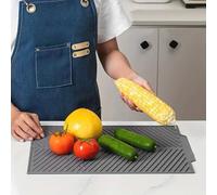 Folding Silicone Draining Mat,Gray, Eco Friendly Dish Drying Mat Anti-Skid and Heat Insulation Pad, Sink Drainer Mat with Dense Drainage Grooves (34×43cm)
