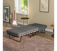 HOMCOM Folding Bed with Mattress, Foldable Guest Bed on Wheels, Portable Single Bed with 10cm Mattress, 190 x 80cm, Dark Grey Aosom UK