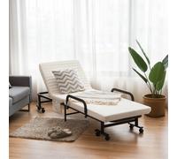 Folding Single Sofa Bed with Mattress Adjustable Portable Sleeper Bed W/ Wheels