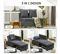 HOMCOM Folding Sleeper Sofa Bed Chair with Pillows, Pocket, Grey