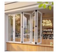 Folding Sliding Window Door, Double-Layer Hollow Glass Panels & Aluminum Alloy Frame, Retractable Bifold Divider Gate for Coffee Shops & Home Use