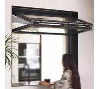 Folding Sliding Windows, Folding Concession Serving Window, Vertical Sliding Double Hung Aluminum Frame Window with Glass & Lock for Food Truck, Stand, Business Kitchen Use(Black,WxH 44x28in