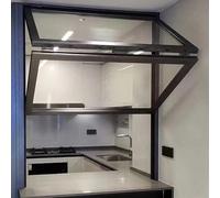 Folding Sliding Windows, Folding Concession Serving Window, Vertical Sliding Double Hung Aluminum Frame Window with Glass & Lock for Food Truck, Stand, Business Kitchen Use(Black,110x80cm/43