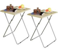 Folding Snack Table Set - TV Tray & Outdoor Camping Table Space-Saving Sofa Side Tables 2 Piece Beech Wood Finish for Living Room Small Space Solutions