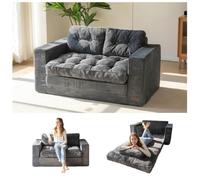 Folding Sofa Bed, 2 in 1 Pull Out Loveseat Sofa Portable Fold Out Chair Bed Floor Couch Lounge for Living Room Bedroom,Gray