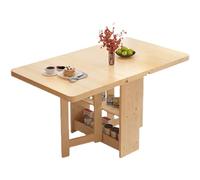 Folding Solid Wood Kitchen Table with Drop Leaf Versatile 3-in-1 Design 2-Tier Storage Shelf Space-Saving Dining Table for Small Spaces