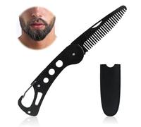 Folding Stainless Steel Beard Comb with Carrying Pouch - Portable Hair and Grooming Pocket Comb for Men and Women - Travel Gift
