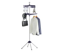 SONGMICS Clothes Airer, Clothes Drying Rack with 3 Rotatable Arms for Hangers, 4-Leg Indoor Folding Laundry Rack, Stainless Steel, for Clothes and Socks, 183 cm High, Blue and Silver LLR512Q01
