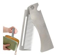 Folding Stainless Steel Comb, Pocket Hair Styling Brush, Portable Hair Straightener for Men Use, Beard Mustache Grooming Tool with Foldable Handle, Everyday Care Accessory, Travel Barber Hairbrush