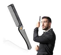 Folding Stainless Steel Round Teeth Beard Comb - Pocket Moustache Shaping Comb for Household Barber Salon (2#)